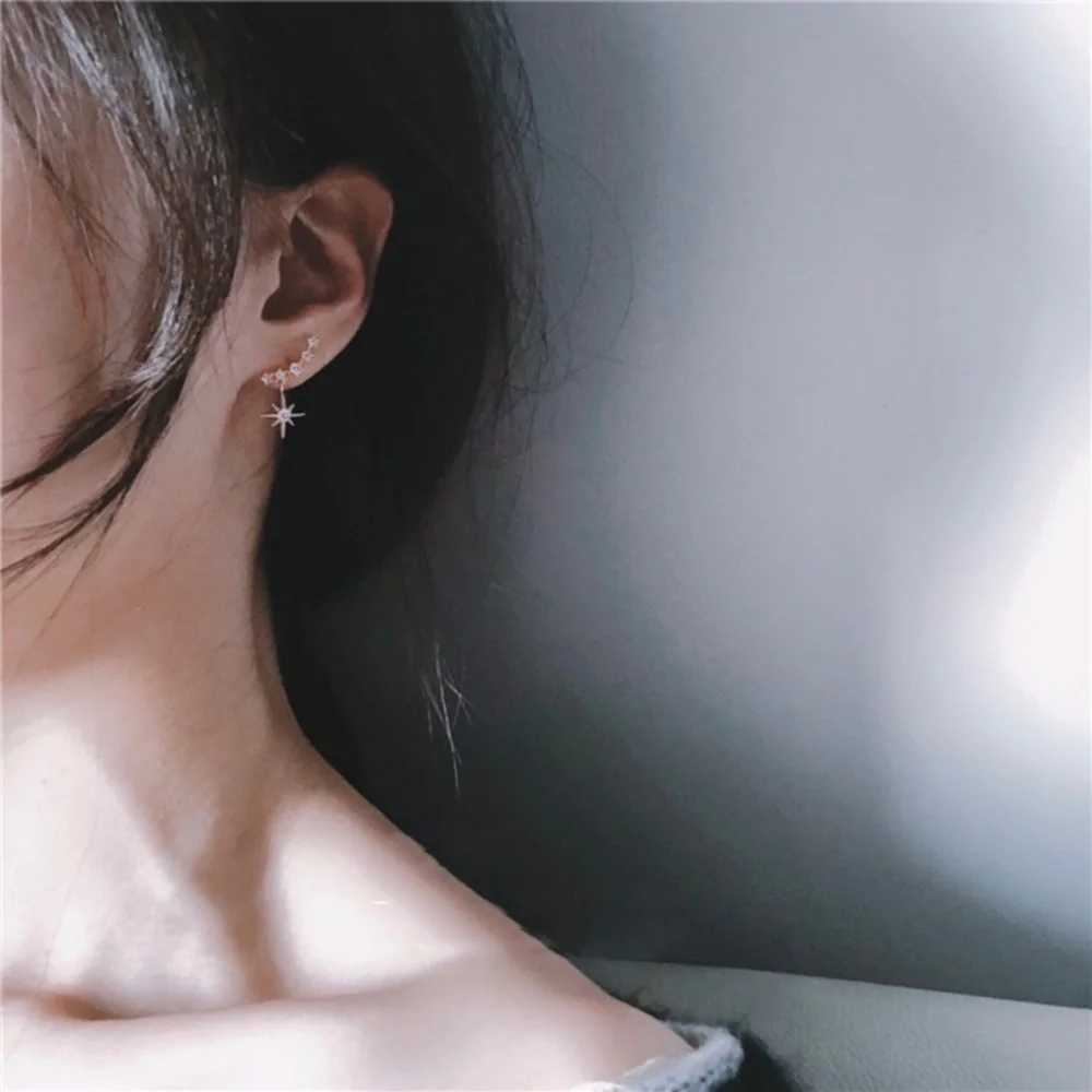 14K Rose Gold Plated CZ Star Stud Earrings for Women